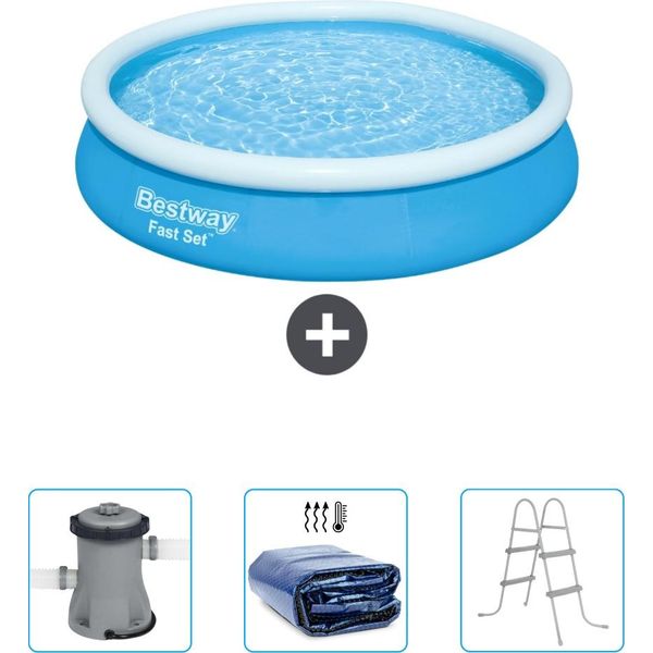 Bestway Piscina Gonfiabile Rotonda Ad Ambientazione Rapida - 366 X 76 Cm - Blu - Include Pompa - Tenda - Scaletta-image