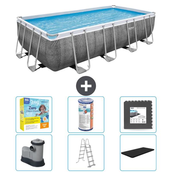 Piscina Rettangolare Power Steel Bestway - Stampa Rattan - 549 X 274 X 122 - Inclusa Pompa - Scaletta - Copertura Pacchetto Manutenzione - Filtro - Pavimento In Piastrelle-image