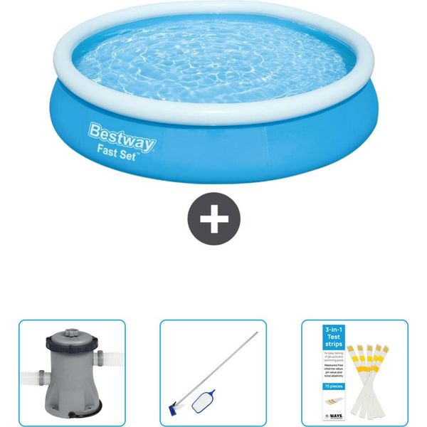 Piscina Gonfiabile Rotonda Bestway Fast-Set - 366 X 76 Cm - Blu - Include Pompa - Kit Di Pulizia - Strisce Reattive-image