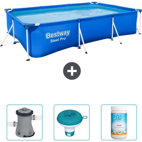 Piscina Bestway Steel Pro Rettangolare - 300 X 201 X 66 Cm - Blu - Include Pompa - Galleggiante Per Cloro - Cloro-image