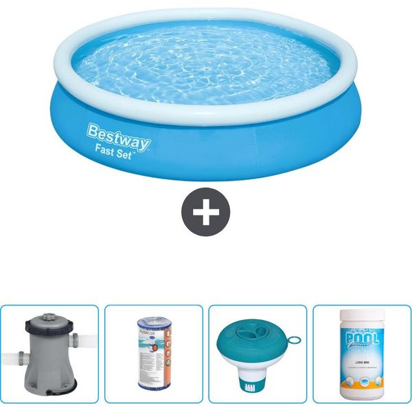 Bestway Piscina Gonfiabile Rotonda Ad Ambientazione Rapida - 366 X 76 Cm - Blu - Inclusa Pompa Filtro - Galleggiante Cloro - Cloro-image