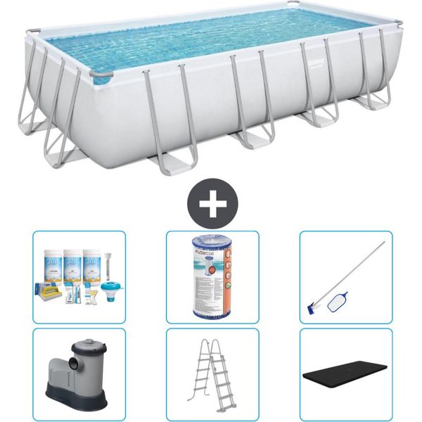 Piscina Rettangolare Bestway Power Steel - 549 X 274 X 122 - Grigio - Compresa Pompa - Scala - Copertura Pacchetto Manutenzione - Filtro - Kit Pulizia-image