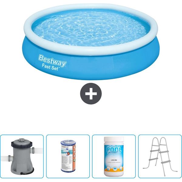 Bestway Piscina Gonfiabile Rotonda Ad Ambientazione Rapida - 366 X 76 Cm - Blu - Inclusa Pompa - Filtro - Cloro - Scaletta-image
