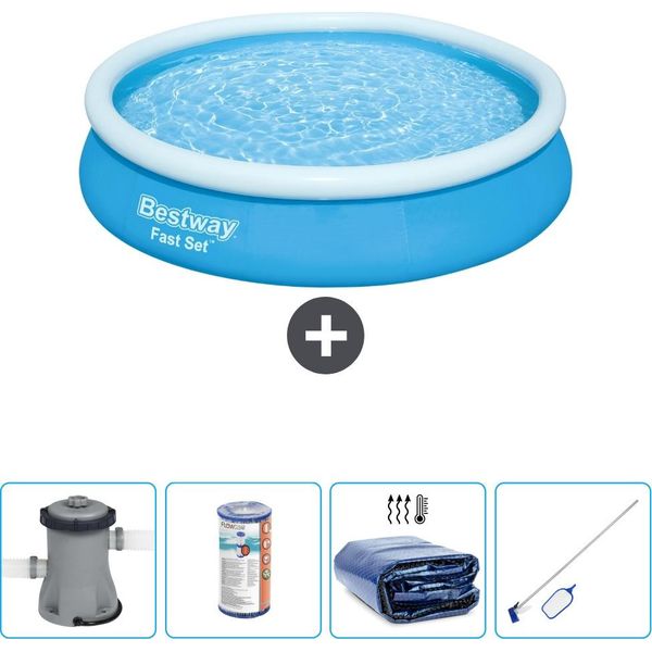 Piscina Gonfiabile Rotonda Bestway Ad Ambientazione Rapida - 366 X 76 Cm - Blu - Inclusa Pompa - Filtro - Tenda - Kit Di Pulizia-image