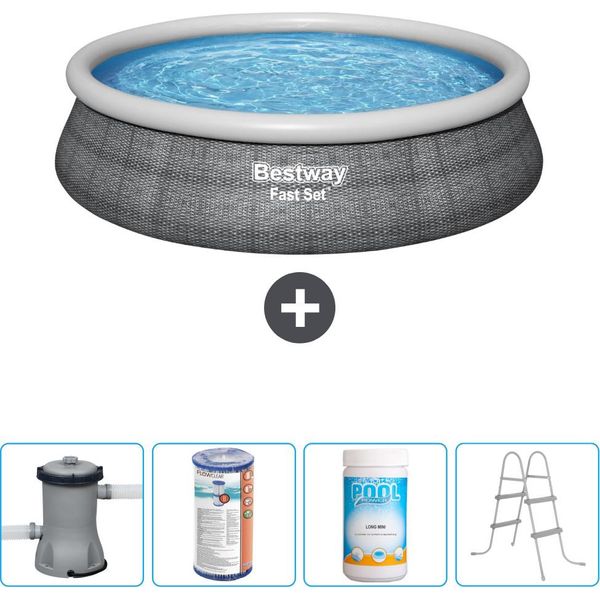 Bestway Piscina Gonfiabile Rotonda Ad Ambientazione Rapida - Stampa Rattan - 457 X 84 Cm - Incluso Pompa - Filtro - Cloro - Scaletta-image