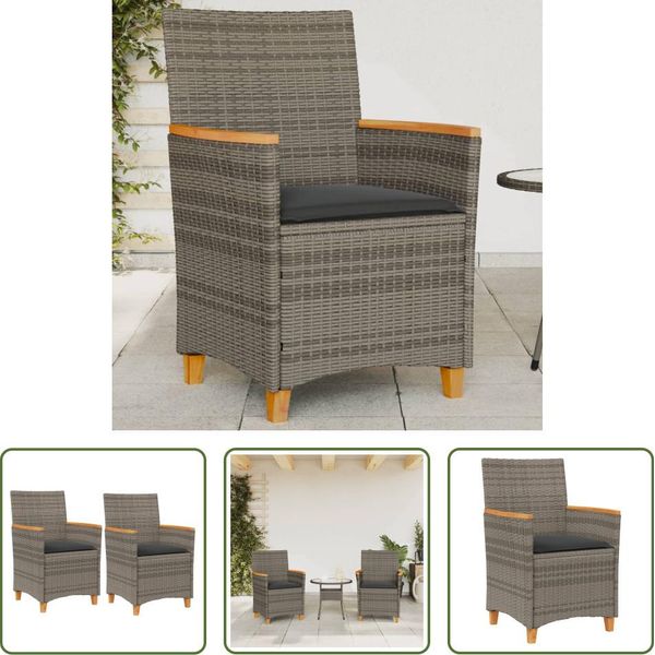 The Living Store Sedie Da Giardino Con Cuscino 2 Pz. Legno Massiccio In Poly Rattan Grigio-image