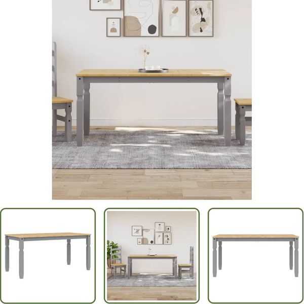The Living Store Tavolo Da Pranzo Grey 160X80X75 Cm In Legno Di Pino Massiccio-image