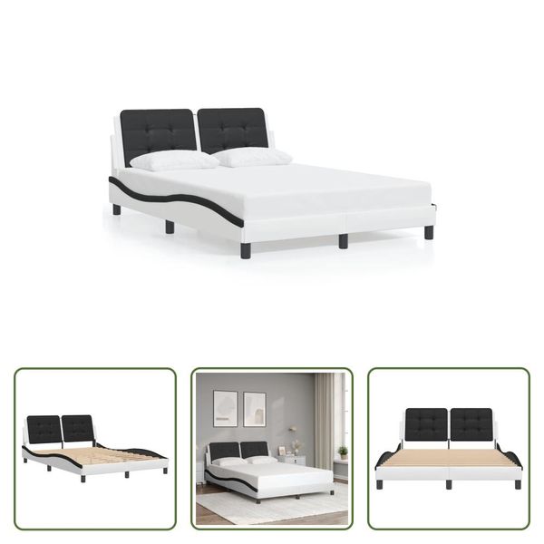 The Living Store Struttura Letto Con Testiera Bianca E Nera 140X190 Cm In Ecopelle-image