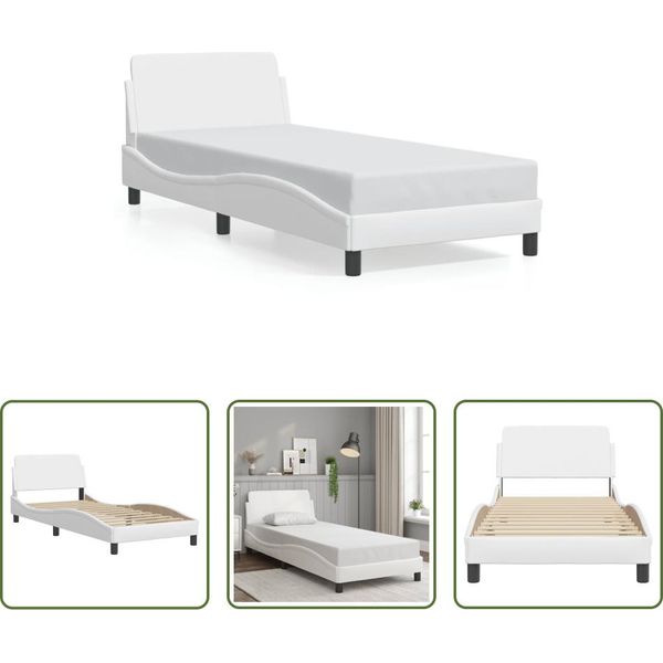 The Living Store Struttura Letto Con Testiera Bianca 90X200 Cm In Ecopelle-image