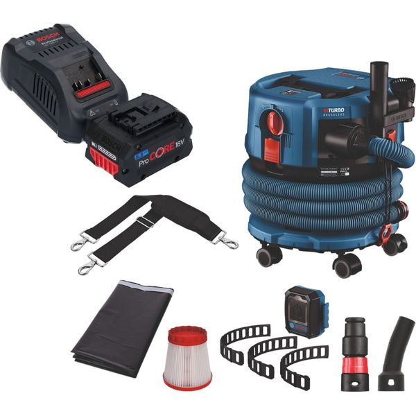 Bosch Gas 18V-12 Mc Aspiratore Professionale A Batteria Biturbo Brushless + 1X Batteria Procore 5,5 Ah + Caricatore Rapido + Accessori-image