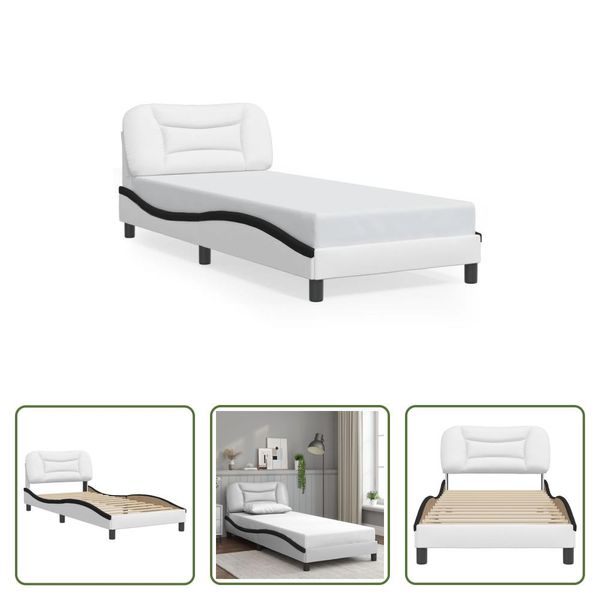 The Living Store Struttura Letto Con Testiera Bianca E Nera 80X200 Cm In Ecopelle-image