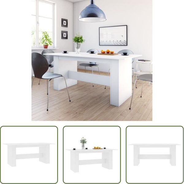 The Living Store Tavolo Da Pranzo Bianco 180X90X76 Cm Materiale Legno-image