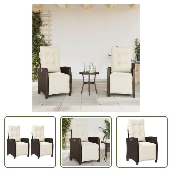 The Living Store Poltrona Da Giardino Con Poggiapiedi 2 Pz. Regolabile In Poly Rattan Marrone-image