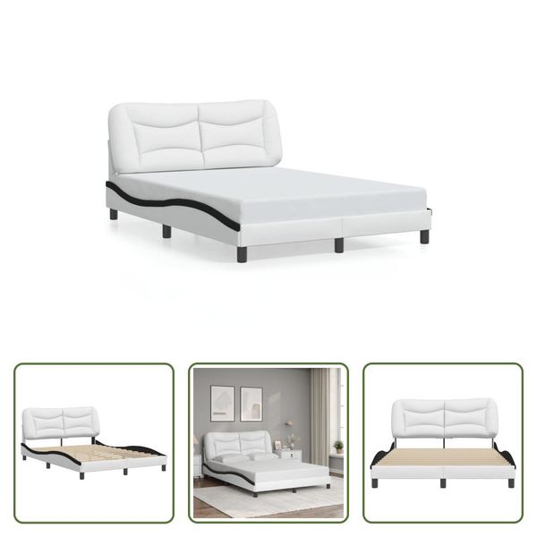 The Living Store Struttura Letto Con Testiera Bianca E Nera 140X190 Cm In Ecopelle-image
