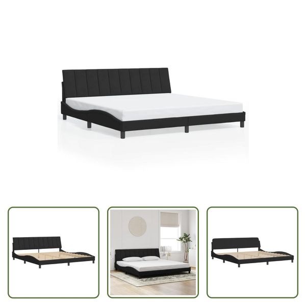 The Living Store Struttura Letto Con Testiera Nera 200X200 Cm In Velluto-image