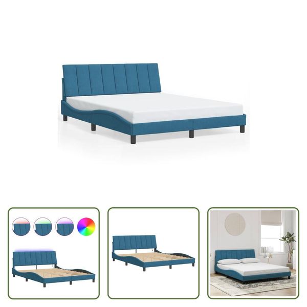 The Living Store Struttura Letto Con Luci Led Blu 160X200 Cm Velluto-image
