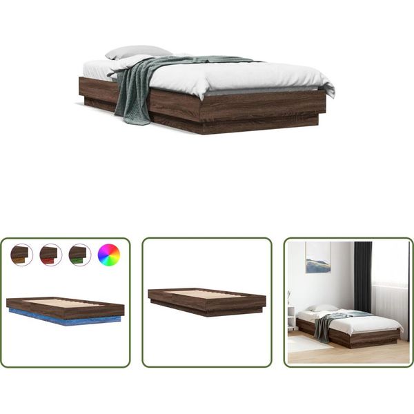 The Living Store Struttura Letto Con Led Look Rovere Marrone 100X200 Cm-image