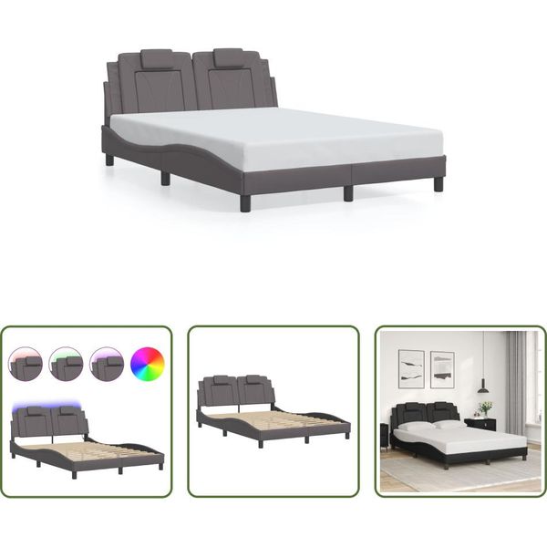 The Living Store Struttura Letto Con Led Grigio 140X200 Cm In Ecopelle-image