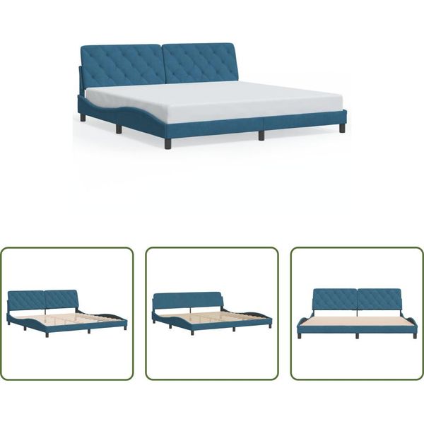 The Living Store Struttura Letto Con Testiera Blu 200X200 Cm In Velluto-image