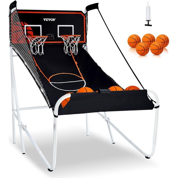 Vevor Gioco Di Pallacanestro Da Interno Pieghevole Per 2 Giocatori, Macchina Da Pallacanestro, Supporto Per Pallacanestro Con 5 Palloni & 8 Modalità Di Gioco & 2 Canestri & Pompa Di Gonfiaggio, Per Bambini, Adulti (Bianco E Nero)-image