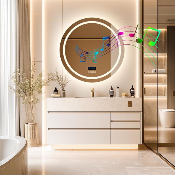 Wisfor Specchio Da Bagno A Led Con Altoparlante Bluetooth, Specchio Da Bagno 80×80 Cm Con Illuminazione A 3 Colori, Specchio Da Parete A Led Dimmerabile E Antiappannamento, Tocca-image