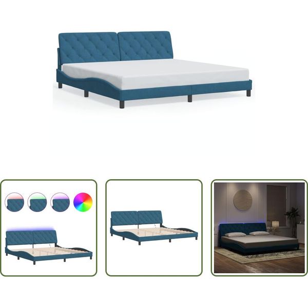 The Living Store Struttura Letto Con Luci Led Blu 200X200 Cm Velluto-image
