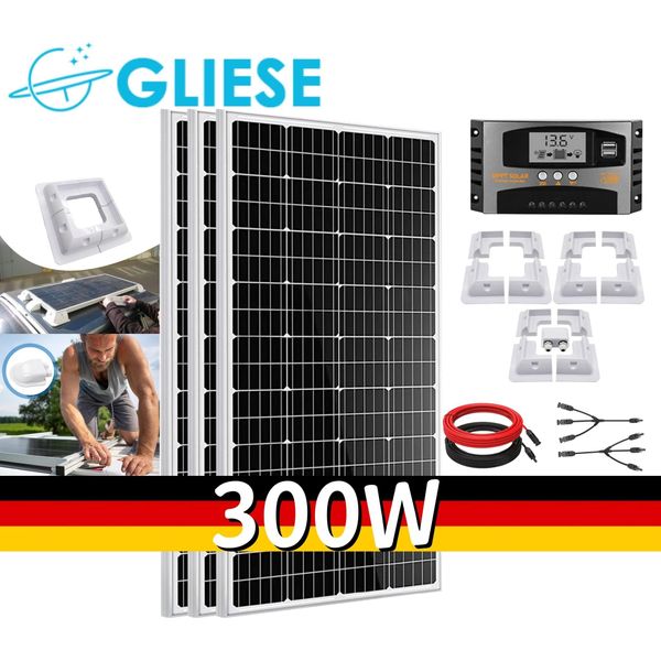Kit Pannello Solare 300W Con Supporto Per Camper Moduli Solari Monocristallini 12V 3X100W Supporto Fotovoltaico Per Camper-image