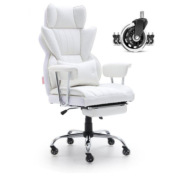 Sedia Da Ufficio In Finto Cuoio Bianca - Sedia Direzionale Con Poggiapiedi - Sedia Girevole Da Scrivania - Altezza Regolabile 0-80 Mm - Portata 181,43 Kg - Sedia Direzionale Da Ufficio - Schienale 860 X 610 Mm Sedia Girevole-image