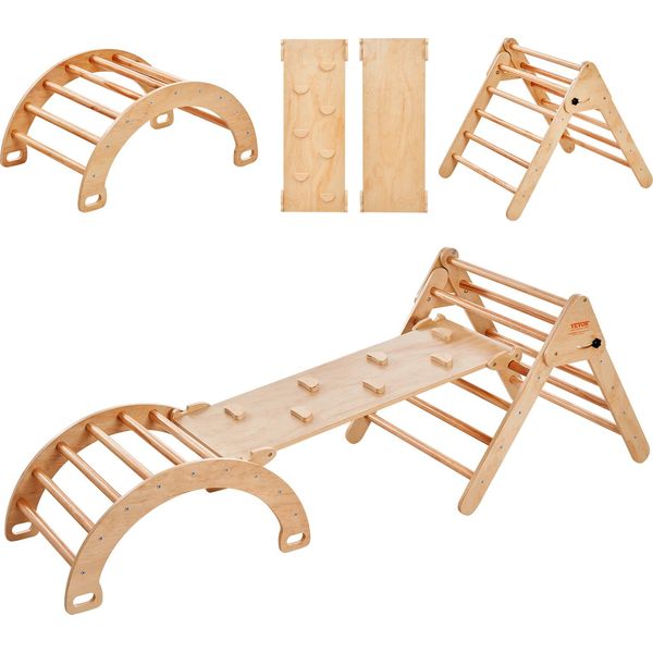 Vevor Pikler Triangolo, Giocattolo Per Arrampicata 5 In 1 Per Bambini, Parco Giochi Per Interni, Set Per Arrampicata Montessori Con Triangolo, Rampa E Arco, Grande Struttura Per Arrampicata In Legno-image
