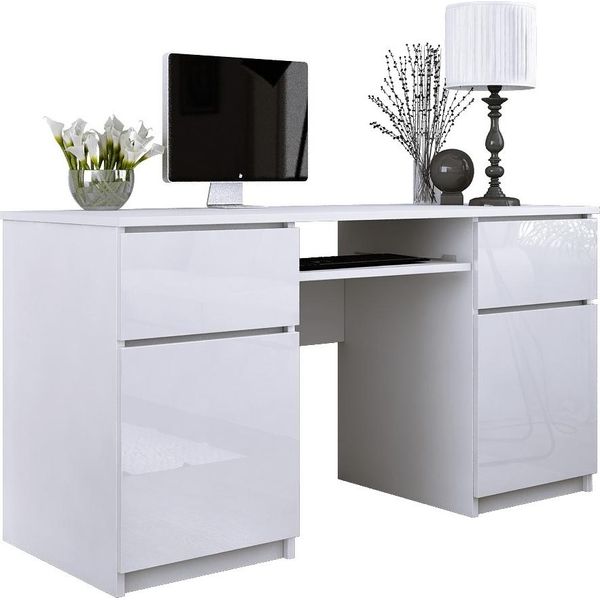 Scrivania: 2 Cassetti, Bianco Opaco / Bianco Lucido, 135 X 77 X 50 Cm-image