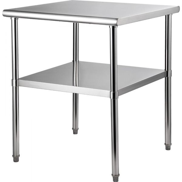 Tavolo Commerciale In Acciaio Inox - 76,2 X 76,2 X 91,4 Cm - Tavolo Da Lavoro In Acciaio Inox A Due Strati - Gastro Set - 226 Kg+136 Kg Di Portata - Tavolo Da Cucina Commerciale - Tavolo Da Preparazione Per Cucina-image