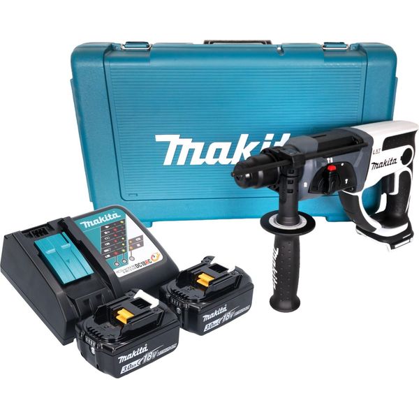 Makita Dhr 202 Rfw Trapano A Percussione A Batteria 18 V 20 Mm 2,0 J Bianco + 2X Batteria Ricaricabile 3,0 Ah + Caricabatterie + Custodia-image