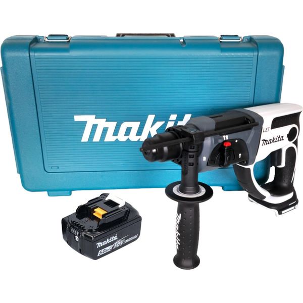 Makita Dhr 202 T1W Trapano A Percussione A Batteria 18 V 20 Mm 2,0 J Bianco + 1X Batteria Ricaricabile 5,0 Ah + Custodia - Senza Caricabatterie-image