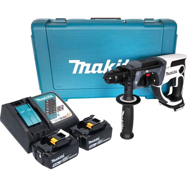 Makita Dhr 202 Rtw Trapano A Percussione A Batteria 18 V 20 Mm 2,0 J Bianco + 2X Batteria Ricaricabile 5,0 Ah + Caricabatterie + Custodia-image