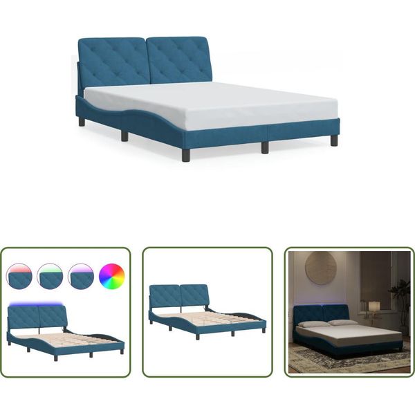 The Living Store Struttura Letto Con Luci Led Blu 140X200 Cm Velluto-image