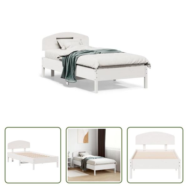 The Living Store Letto In Legno Massiccio Con Testiera Bianco 75X190 Cm Pino-image