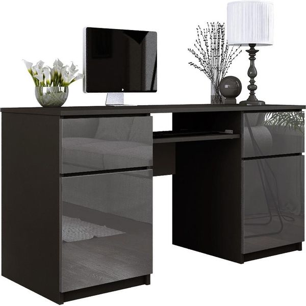 Scrivania: 2 Cassetti, Nero Opaco/Grigio Lucido, 135 X 77 X 50 Cm-image