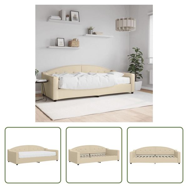 The Living Store Letto Da Giorno Con Materasso Crema 90X200 Cm In Tessuto-image