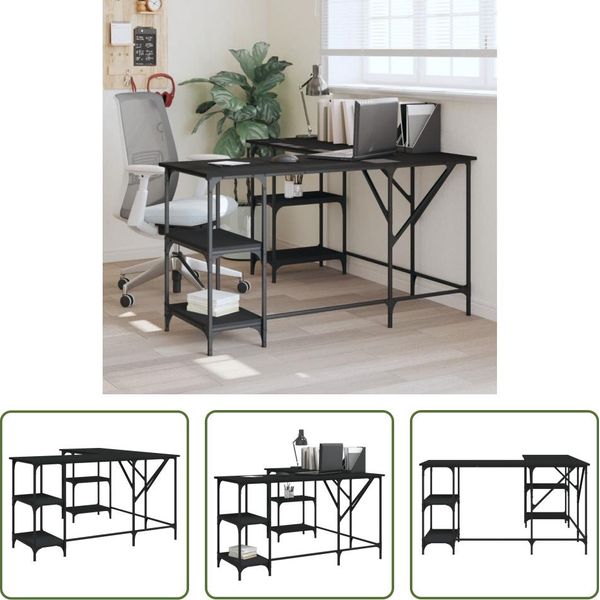 The Living Store Scrivania Nera 139X139X75 Cm Materiale A Base Di Legno-image