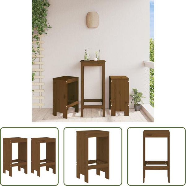 The Living Store Sgabello Da Bar 2 Pz. Marrone Miele 40X36X75 Cm Legno Di Pino Massiccio-image