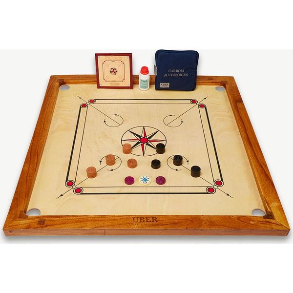 Set Di Tavole Da Carrom - Gioco Completo - 7 Kg - 74 X 74Cm - Legno Duro Eco Di Produzione Indiana - Senza Tavolo E Asse Di Trasporto-image