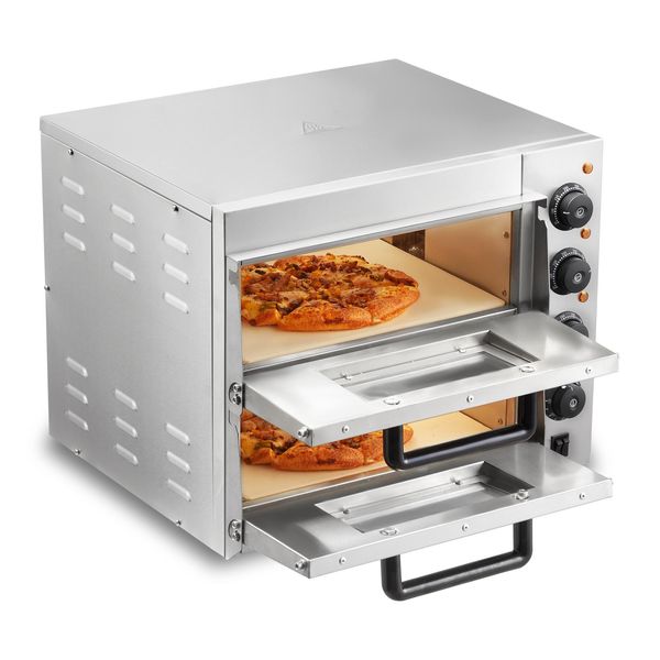 Vevor Forno Commerciale Per Pizza Forno Da Forno A 2 Strati Da 356 Mm, Forno Elettrico Per Pizza In Acciaio Inox Con Quattro Manopole Rotanti, Pizzaiolo Multiuso Da Interno, Per La Cottura In Ristoranti, A Casa, Argento-image