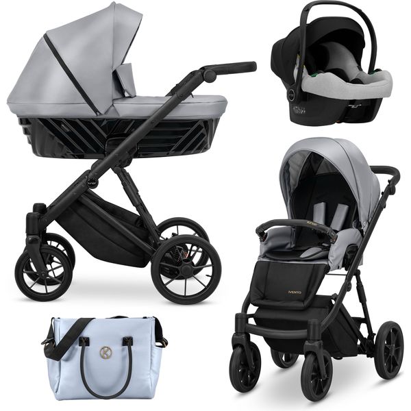 Carrozzina Kunert Ivento 3In1 In Ecopelle Grigia Con Telaio E Accessori Neri-image