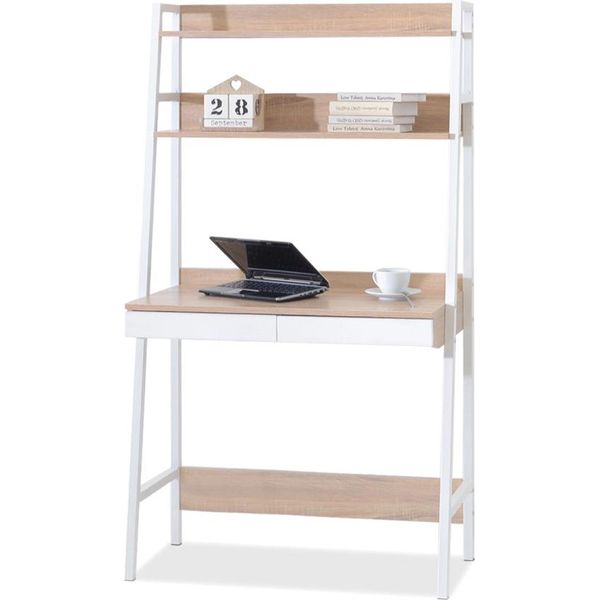 Scrivania Con Ripiani Viorel - Bianco / Rovere Sonoma-image