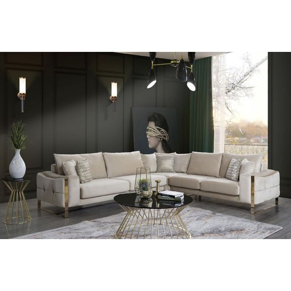 Divano Angolare Divano A L Divano Design Divano Imbottito Tessile Set Angolare Beige-image