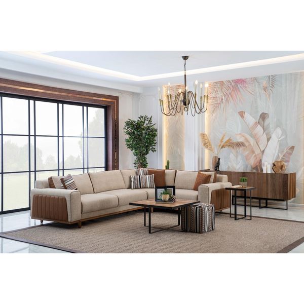 Divano Angolare A L Soggiorno Moderno Mobili Di Lusso Divano Angolare Set Beige-image