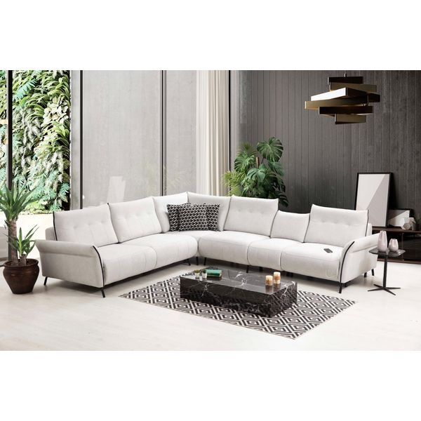 Divano Angolare Bianco A Forma Di L Per Il Soggiorno Imbottitura Tessile Divano Divano Arredamento Moderno-image