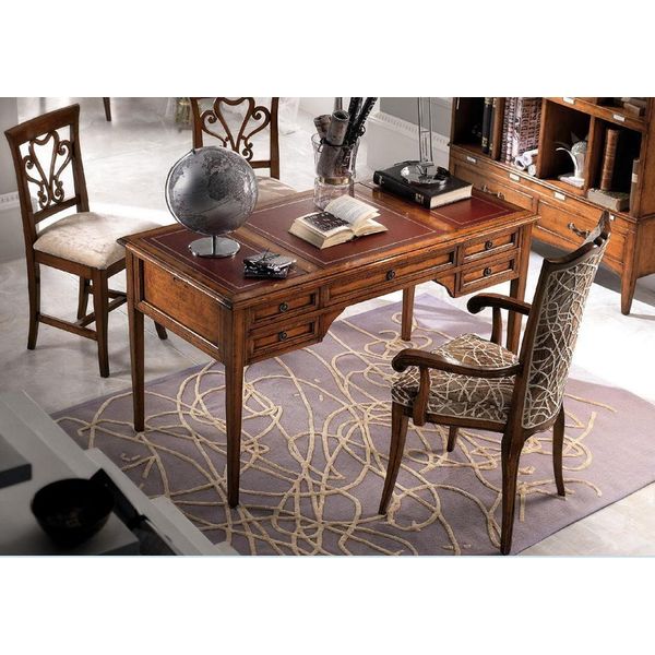 Scrivania E Sedia In Legno Con Braccioli Libreria Mobili Da Ufficio Di Design 4 Pezzi-image