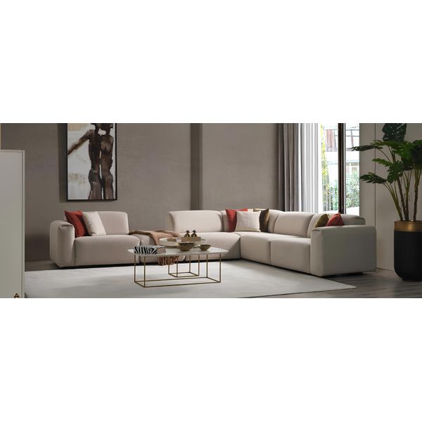 Divano Da Salotto Beige Divano Angolare Di Design Divano Di Lusso A Forma Di L Mobili Imbottiti-image