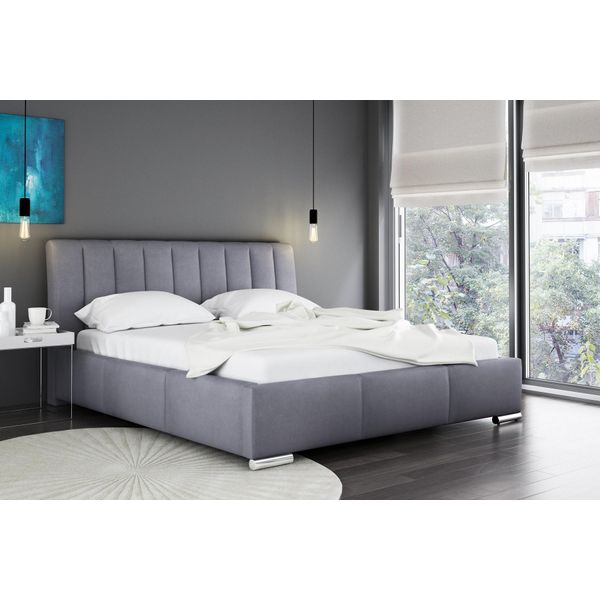 Letto Matrimoniale Mobili Struttura Letto Tessuto 160X200 Tessile Letto Imbottito Grigio Letti-image